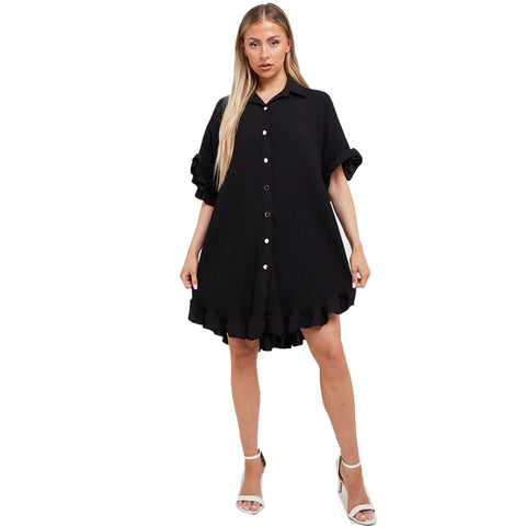 Luna Pleated Frill Sleeve Shirt Dress