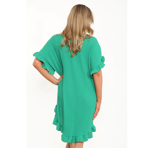 Luna Pleated Frill Sleeve Shirt Dress