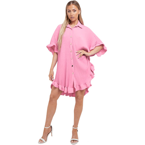 Luna Pleated Frill Sleeve Shirt Dress