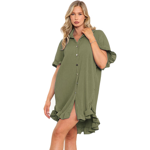 Luna Pleated Frill Sleeve Shirt Dress