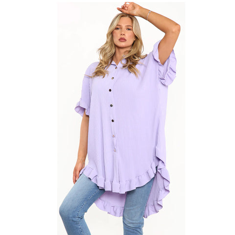 Luna Pleated Frill Sleeve Shirt Dress