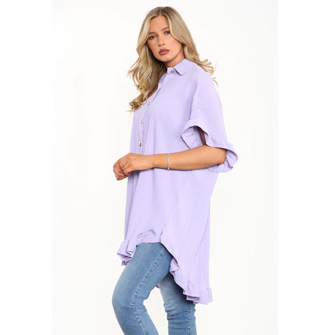 Luna Pleated Frill Sleeve Shirt Dress