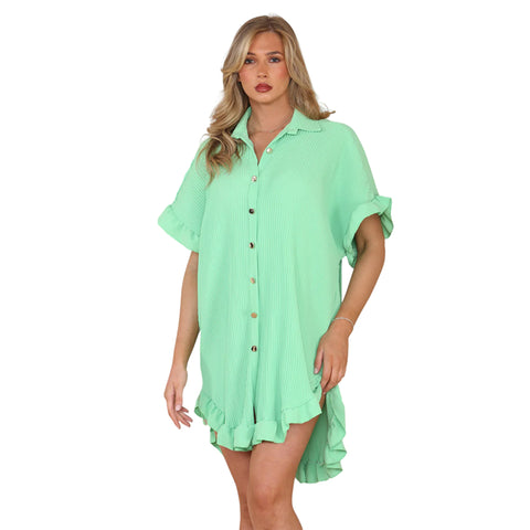 Luna Pleated Frill Sleeve Shirt Dress