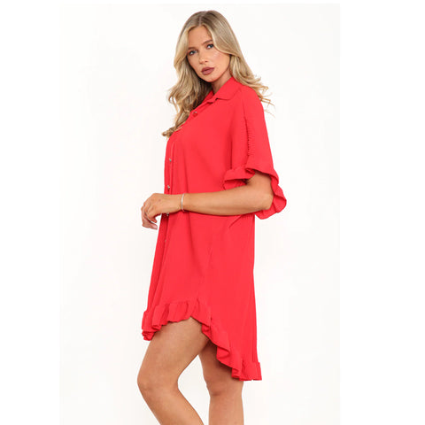Luna Pleated Frill Sleeve Shirt Dress