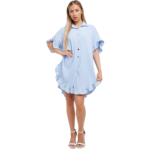 Luna Pleated Frill Sleeve Shirt Dress