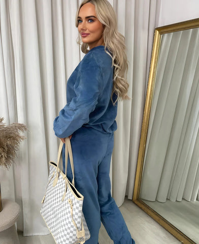 NEW LADIES VELOUR FLUFFY JOGGER TOP C0-ORD SUIT COSY WARM TRAVEL LOUNGEWEAR SET