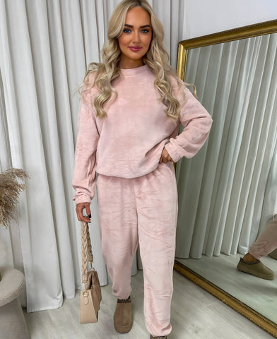 NEW LADIES VELOUR FLUFFY JOGGER TOP C0-ORD SUIT COSY WARM TRAVEL LOUNGEWEAR SET