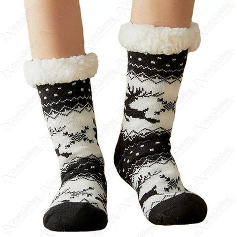 LADIES THERMAL COSY SLIPPER SOCKS SHERPA FLEECE LINED CHRISTMAS FILLER 4.7 TOG