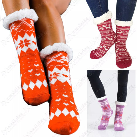 LADIES THERMAL COSY SLIPPER SOCKS SHERPA FLEECE LINED CHRISTMAS FILLER 4.7 TOG