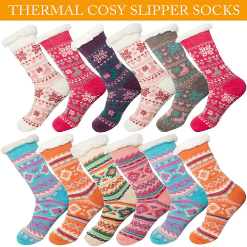 LADIES THERMAL COSY SLIPPER SOCKS SHERPA FLEECE LINED CHRISTMAS FILLER 4.7 TOG