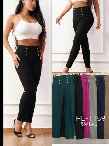 NEW LADIES CLASSIC PLEAT HIGH WAIST GOLD BUTTON TROUSERS WOMENS STRETCH PANTS