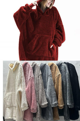 Hooded Oversized Blanket Teddy Borg Fleece Fur Cape Warm Slanket Poncho One Size