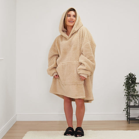 Hooded Oversized Blanket Teddy Borg Fleece Fur Cape Warm Slanket Poncho One Size