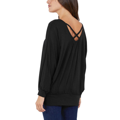 Plus Size Cross Back Long Sleeve Top