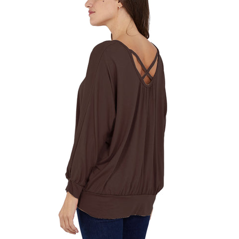 Plus Size Cross Back Long Sleeve Top