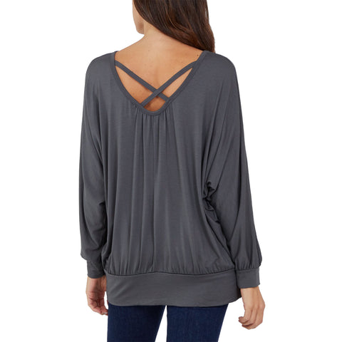Plus Size Cross Back Long Sleeve Top