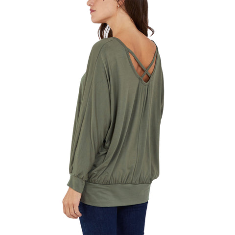 Plus Size Cross Back Long Sleeve Top