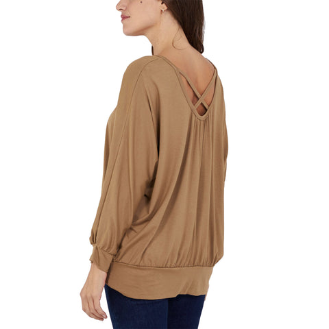 Plus Size Cross Back Long Sleeve Top