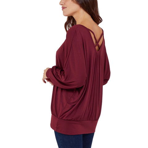 Plus Size Cross Back Long Sleeve Top