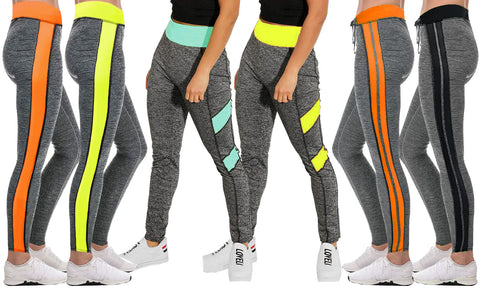 WOMEN GREY COLOURED PANELS LEGGINGS SPORT FITNESS WORKOUT YOGA STRETCH GYM PANTS