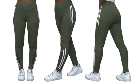 NEW LADIES MESH STRIPE DETAIL WITH POCKET HIGH WAIST GYM YOGA WORKOUT LEGGINGS