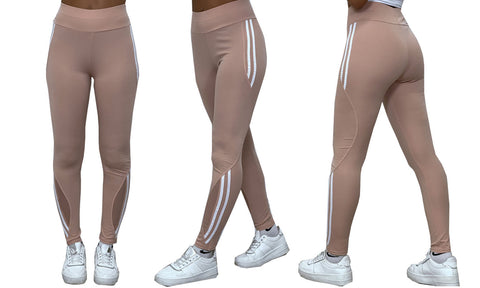 NEW LADIES MESH STRIPE DETAIL WITH POCKET HIGH WAIST GYM YOGA WORKOUT LEGGINGS
