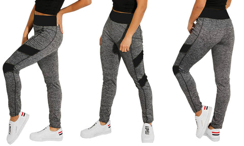 WOMEN GREY COLOURED PANELS LEGGINGS SPORT FITNESS WORKOUT YOGA STRETCH GYM PANTS