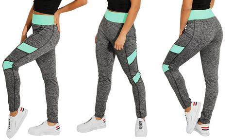 WOMEN GREY COLOURED PANELS LEGGINGS SPORT FITNESS WORKOUT YOGA STRETCH GYM PANTS