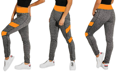 WOMEN GREY COLOURED PANELS LEGGINGS SPORT FITNESS WORKOUT YOGA STRETCH GYM PANTS