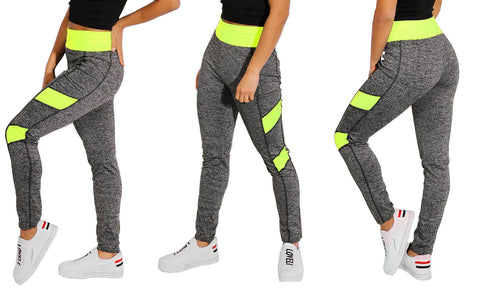WOMEN GREY COLOURED PANELS LEGGINGS SPORT FITNESS WORKOUT YOGA STRETCH GYM PANTS