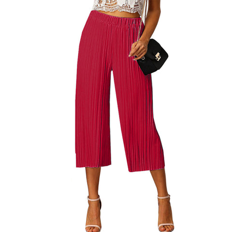 (18411) Pleated 3/4 Wide Leg Trousers