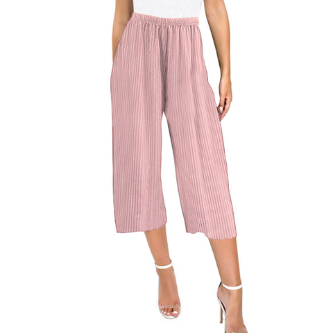 (18435) Ribbed 3/4 Wide Leg Trousers