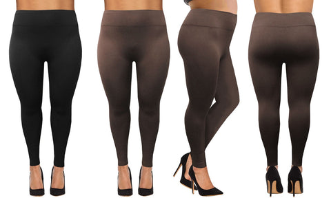 Two Pack Plus Size Themal Fleece Lined Slimming Leggings