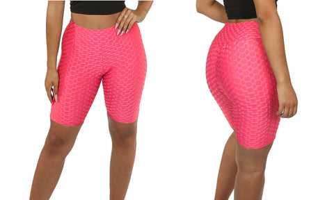 LADIES TEXTURED HONEYCOMB CYCLING SHORTS STRETCHY HIGH WAIST FITNESS YOGA GYM