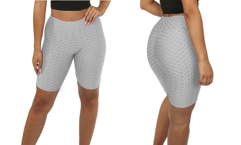 LADIES TEXTURED HONEYCOMB CYCLING SHORTS STRETCHY HIGH WAIST FITNESS YOGA GYM