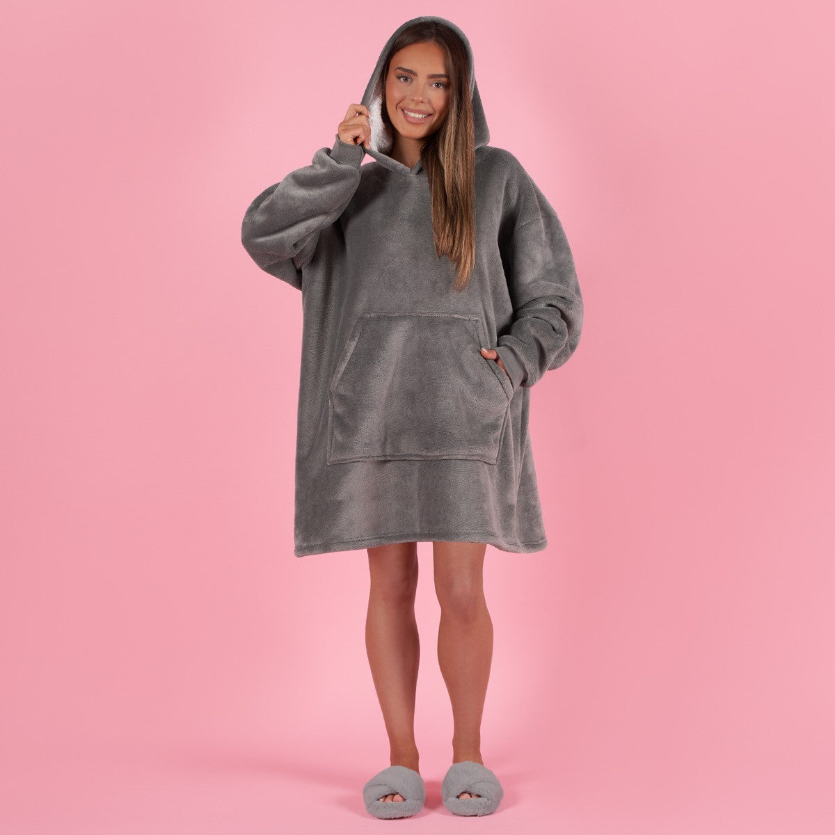Hooded Oversized Blanket Teddy Borg Fleece Fur Cape Warm Slanket Poncho One Size