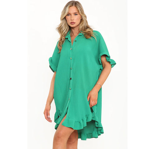 Luna Pleated Frill Sleeve Shirt Dress