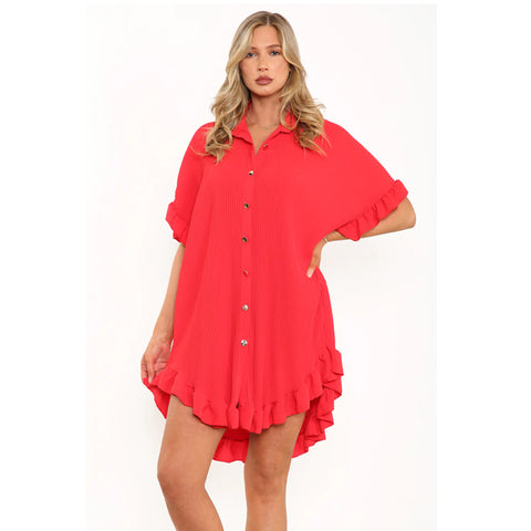 Luna Pleated Frill Sleeve Shirt Dress