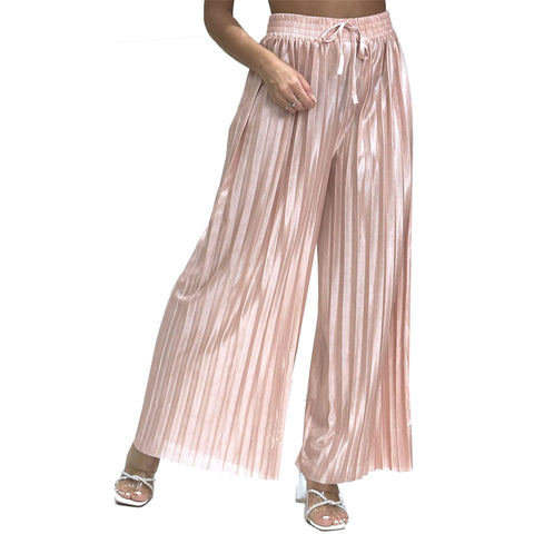 Emma Satin Pleated Palazzo Trousers
